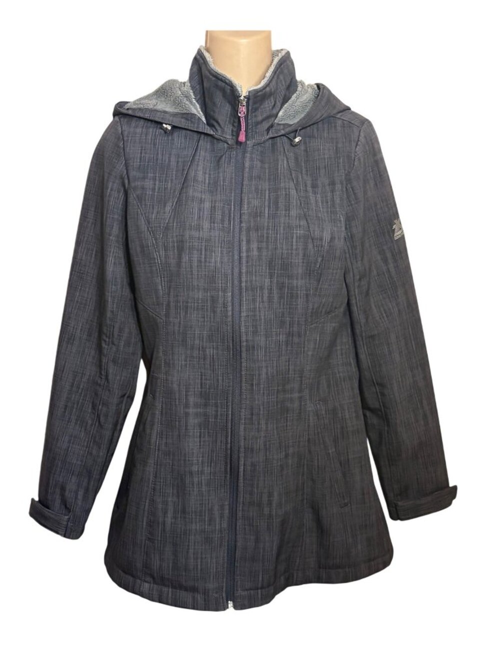 ZeroXposur Womens Hooded Jacket Heathered Plaid Full-Zip Fleece-Lined Size S
